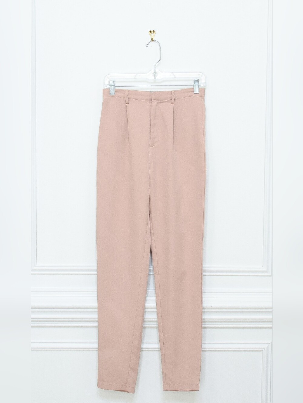 Showpo High Waisted Tapered Pleat Front Pants Trousers Pink Tan Slacks Size 8 - Picture 2 of 8